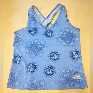 The North Face Vapor Wick blue Paisley Built-in Shelf Bra Tank Top M medium